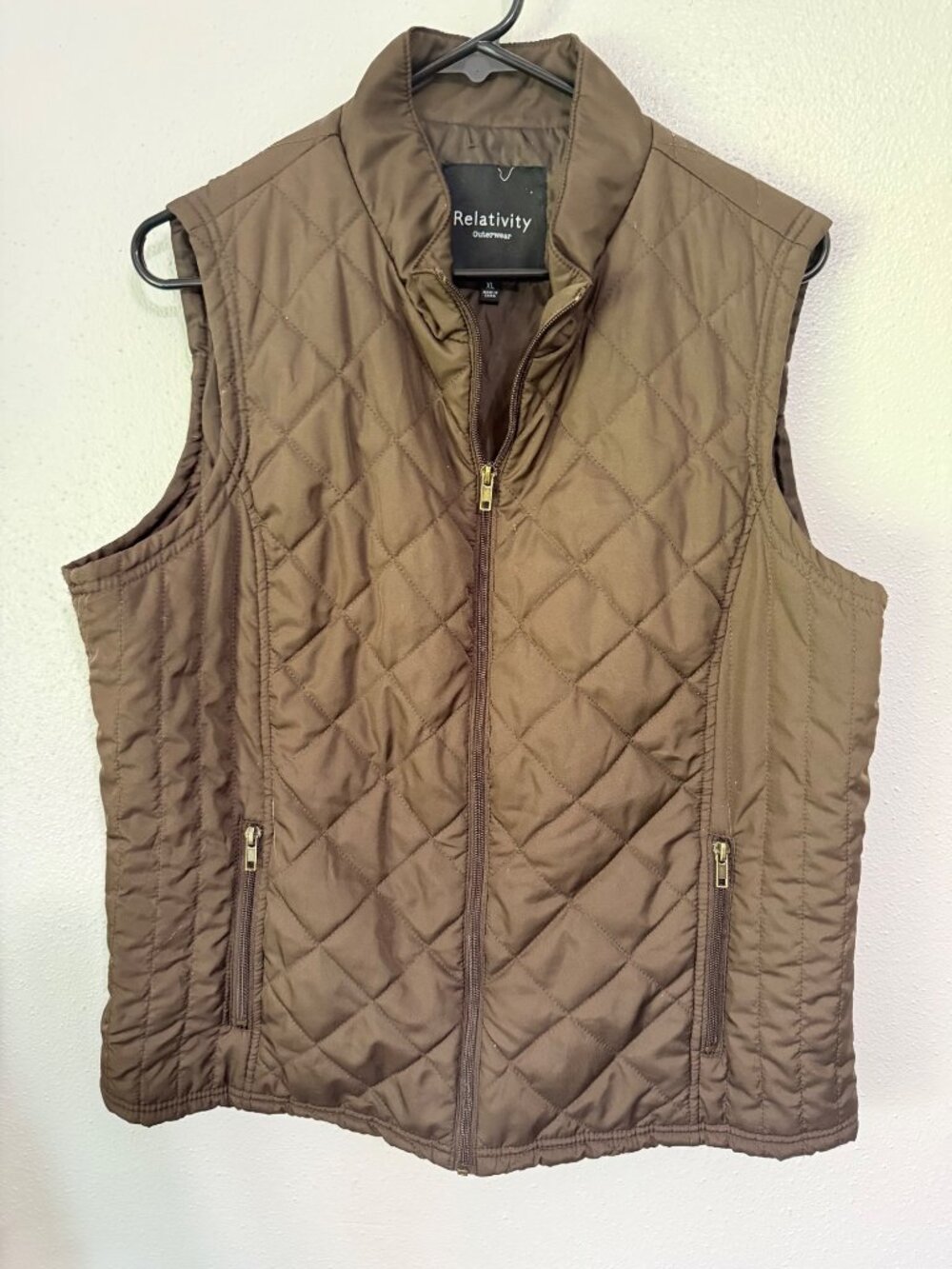 Relativity Outerwear Vest Brown Quilted Fill Zip Womans XL